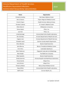 Arizona Department of Health Services Healthcare Associated Infections Antimicrobial Stewardship Subcommittee 2014