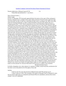 Southern Campaign American Revolution Pension Statements & Rosters Pension Application of Micajah Francis R3745 Transcribed and annotated by C. Leon Harris. VA