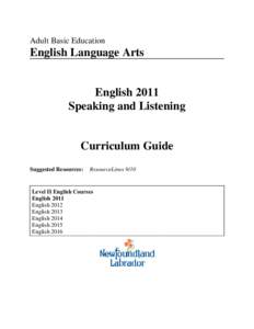 Adult Basic Education  English Language Arts English 2011 Speaking and Listening