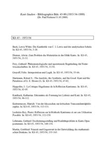 Kant-Studien  - Bibliographie Bde