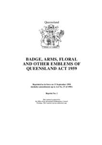 Queensland  BADGE, ARMS, FLORAL AND OTHER EMBLEMS OF QUEENSLAND ACT 1959