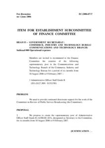 For discussion on 1 June 2006 EC[removed]ITEM FOR ESTABLISHMENT SUBCOMMITTEE