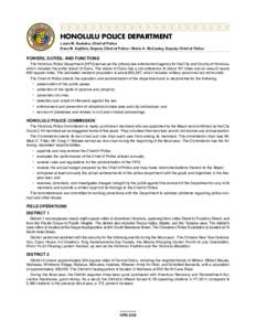 HONOLULU POLICE DEPARTMENT Louis M. Kealoha, Chief of Police Dave M. Kajihiro, Deputy Chief of Police • Marie A. McCauley, Deputy Chief of Police POWERS, DUTIES, AND FUNCTIONS