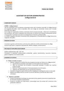 FICHE	
  DE	
  POSTE 	
   	
   ASSISTANT	
  EN	
  GESTION	
  ADMINISTRATIVE	
   Collège	
  doctoral	
  