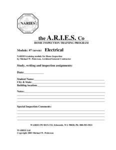 the A.R.I.E.S. Co HOME INSPECTION TRAINING PROGRAM