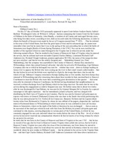 Southern Campaigns American Revolution Pension Statements & Rosters Pension Application of John Hundley S31152 VA Transcribed and annotated by C. Leon Harris. Revised 20 Aug[removed]State of Kentucky Oldham County Sct.}