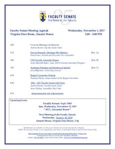 Faculty Senate Meeting Agenda Virginia Dare Room, Alumni House Wednesday, November 1, 2017 3:00 – 5:00 PM