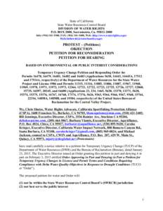 State of California State Water Resources Control Board DIVISION OF WATER RIGHTS P.O. BOX 2000, Sacramento, CaInfo: (, FAX: (, Web: http://www.waterrights.ca.gov Rich.Satkowski@wate