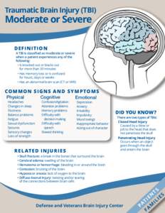 Traumatic Brain Injury (TBI)  Moderate or Severe De f i n iti o n  	 A TBI is classified as moderate or severe