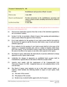 Treasurer's Instruction[removed]Establishment and operation of Bank Accounts