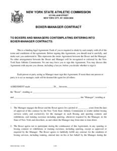 NEW YORK STATE ATHLETIC COMMISSION 123 WILLIAM STREET NEW YORK CITY, NY[removed]BOXER-MANAGER CONTRACT