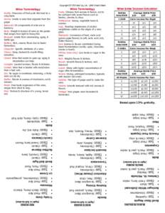 CopyrightFired Up, Inc. LBW Cheat Sheet  Wine Terminology Acidity: Prescence of fruit acids that lead to a crisp taste. Aroma: Smells in wine that originate from the