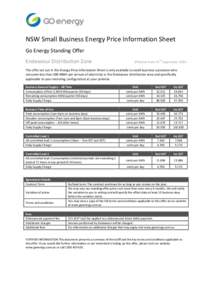 NSW Small Business Energy Price Information Sheet Go Energy Standing Offer Endeavour Distribution Zone th