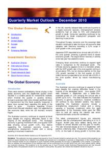 Quarterly Market Outlook – December 2010 The Global Economy  Introduction