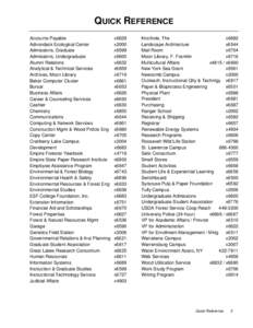 QUICK REFERENCE Accounts Payable Adirondack Ecological Center Admissions, Graduate Admissions, Undergraduate Alumni Relations