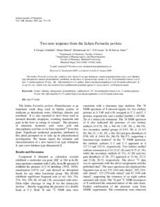 Indian Journal of Chemistry Vol. 46B, January 2007, pp[removed]Two new terpenes from the lichen Parmelia perlata S Tarique Abdullah1, Hinna Hamid1, Mohammad Ali 2, S H Ansari 2 & M Sarwar Alam*1 1