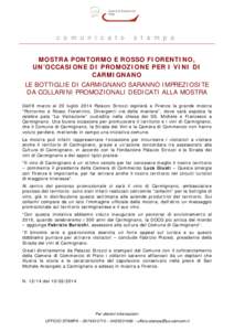 Comunicato Stampa: Mostra Pontormo e Rosso Fiorentino, un’occasione di promozione per i vini di Carmignano