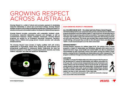 GROWING RESPECT ACROSS AUSTRALIA Growing Respect is a whole of school and community approach to developing respectful relationships in school and out-of-school settings. Growing Respect develops programs and provides pro