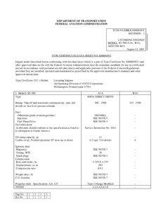 DEPARTMENT OF TRANSPORTATION FEDERAL AVIATION ADMINISTRATION TCDS NUMBER E00004NY