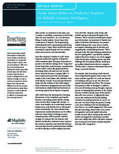 DIRECTIONS MAGAZINE M AY 1 9 , ARTICLE REPRINT  Home Depot Relies on Predictive Analytics