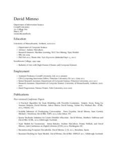 Science / Pachinko allocation / Topic model / Year of birth missing / Latent Dirichlet allocation / Mallet / International Conference on Machine Learning / Andrew McCallum / David Blei / Artificial intelligence / Statistical natural language processing / Machine learning