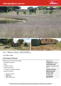 eldersgoulburn.com.au  Lot 1 Willcox Road, CROOKWELL The Hidden Valley 3.64 hectares, 9.00 acres Hidden valley, hard to find small acreage