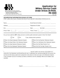 Application for Military Service Credit Under Article 20-RSSL RS[removed]Office of the New York State Comptroller