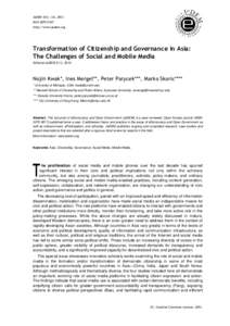 JeDEM 5(1): i-iii, 2013 ISSNhttp://www.jedem.org Transformation of Citizenship and Governance in Asia: The Challenges of Social and Mobile Media