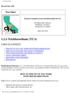 Halogenated solvents / Medicine / 1 / 1 / 1-Trichloroethane / Permissible exposure limit / Right to know / Volatile organic compound / Trichloroethylene / 2 / 4 / 6-Trichloroanisole / Vinyl chloride / Chemistry / Pollution / Organochlorides