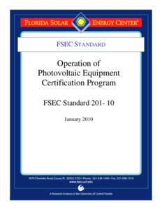 DRAFT  FSEC STANDARD Operation of Photovoltaic Equipment