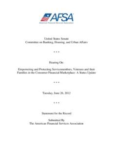 United States Senate Committee on Banking, Housing, and Urban Affairs ***  Hearing On: