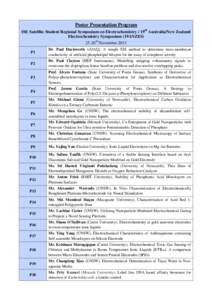 Poster Presentation Program ISE Satellite Student Regional Symposium on Electrochemistry / 19th Australia/New Zealand Electrochemistry Symposium (19ANZES) 25-26th November 2013 P1