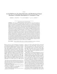 FORUM  An In-Field Screen for Early Detection and Monitoring of Insect Resistance to Bacillus thuringiensis in Transgenic Crops ROBERT C. VENETTE,1, 2, 3 W. D. HUTCHISON,2, 3