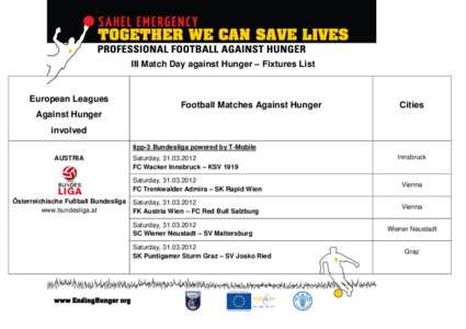 III Match Day against Hunger – Fixtures List  European Leagues Against Hunger  Football Matches Against Hunger