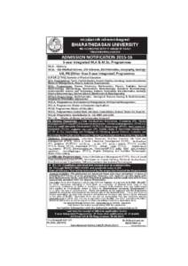 ÃV«]>VÄ[ Ã_ïçéÂïwïD BHARATHIDASAN UNIVERSITY (RE-ACCREDITED WITH ‘A’ GRADE BY NAAC) TIRUCHIRAPPALLIADMISSION NOTIFICATION