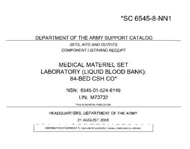 *SC[removed]NN1  DEPARTMENT OF THE ARMY SUPPORT CATALOG SETS, KITS AND OUTFITS