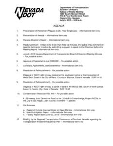 Department of Transportation Board of Directors Notice of Public Meeting 1263 South Stewart Street Third Floor Conference Room Carson City, Nevada