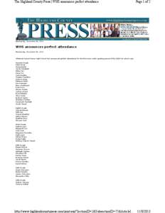 The Highland County Press | WHS announces perfect attendance  Page 1 of 2 Wednesday, November 06, 2013