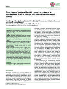 Research Journal of the Royal Society of Medicine; 2014, Vol. 107(1S) 46–54 DOI: [removed][removed]Overview of national health research systems in sub-Saharan Africa: results of a questionnaire-based