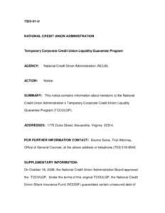 [removed]U  NATIONAL CREDIT UNION ADMINISTRATION Temporary Corporate Credit Union Liquidity Guarantee Program