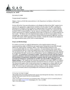 GAO-10-211R Status of GAO Recommendations to the Department of Defense (Fiscal Years[removed])