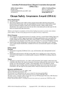 Australian Professional Ocean Lifeguard Association Incorporated (APOLA Inc.) APOLA Postal Address PO Box 6700 COFFS HARBOUR PLAZA NSW 2450 AUSTRALIA
