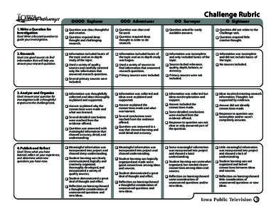 Challenge Rubric JJJJ Explorer 1. Write a Question for Investigation  q Question was clear, thoughtful