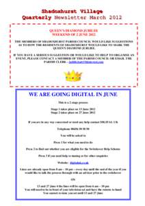 Shadoxhurst Village Quarterly Newsletter March 2012 QUEEN’S DIAMOND JUBILEE
