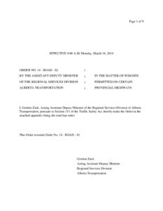 Page 1 of 9  EFFECTIVE 9:00 A.M. Monday, March 10, 2014 ORDER NO[removed]ROAD - 02