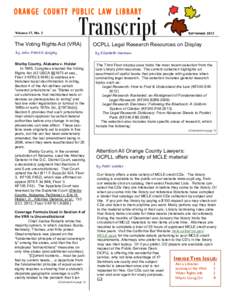 ORANGE COUNTY PUBLIC LAW LIBRARY Volume 17, No. 3 Transcript  The Voting Rights Act (VRA)