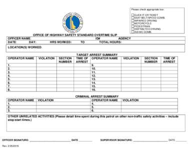 Please check appropriate box: CLICK IT OR TICKET SEAT BELT/SPEED COMB. IMPAIRED DRIVING MOTORCYCLE PEDESTRIAN