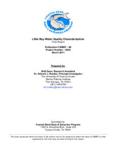 Little Bay Water Quality Characterization Final Report Publication CBBEP – 66 Project Number – 0922 March 2011