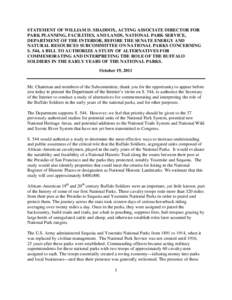 STATEMENT OF WILLIAM D. SHADDOX, ACTING ASSOCIATE DIRECTOR FOR PARK PLANNING, FACILITIES, AND LANDS, NATIONAL PARK SERVICE, DEPARTMENT OF THE INTERIOR, BEFORE THE SENATE ENERGY AND NATURAL RESOURCES SUBCOMMITTEE ON NATIO