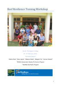 Reef Resilience Training Workshop  Pacific Theological College 8 th -9 th February, 2012. Outcomes Report